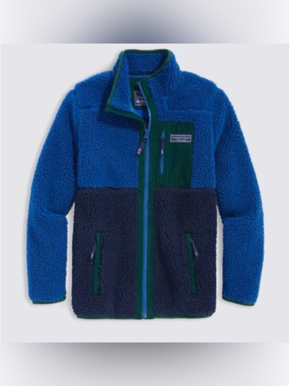 Vineyard Vines Jacket Boys Youth 3T Blue Full up Sherpa Supershep Color Block